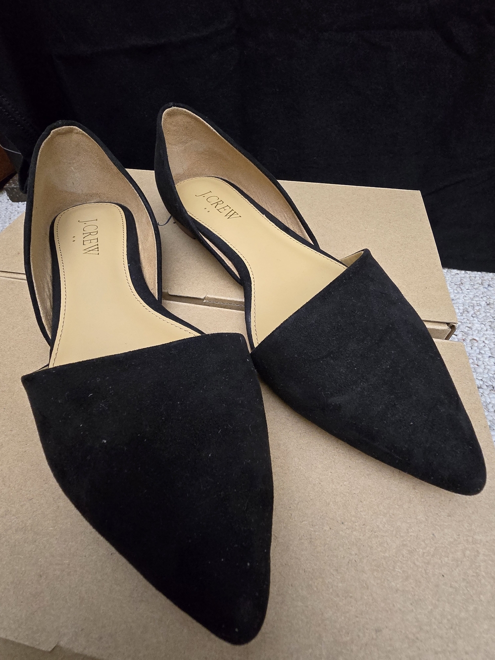 J. Crew Black Suede Pointed D'Orsay Flats
